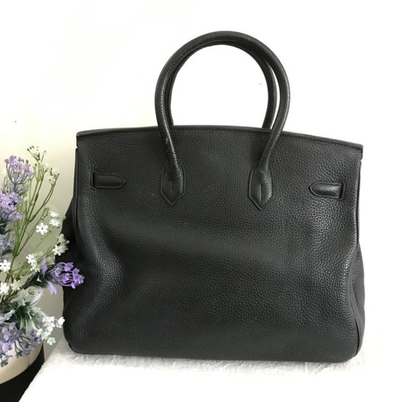 Hermes Birkin Handbag Noir Clemence with Palladium Hardware 35 Black - Picture 2 of 11